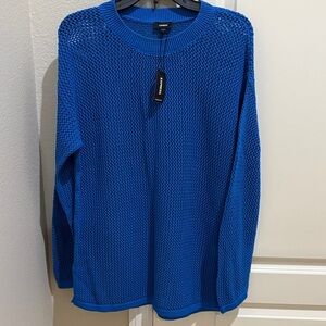 Express NWT  Women's Vibrant Blue Open Knit Crewneck Sweater size Medium